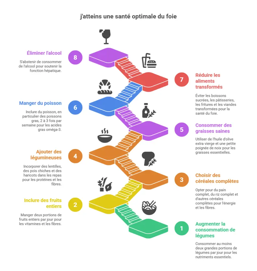 Infographie d’une assiette favorable à la santé du foie
